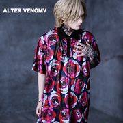 【サイバーポロシャツ】メンズ V系 ヴィジュアル系 ロング丈  花柄 薔薇 派手 夏服 新作 2026