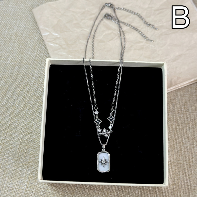 八芒星 プレート チャーム 四つ葉 重ね付け ネックレス 個性的 上品