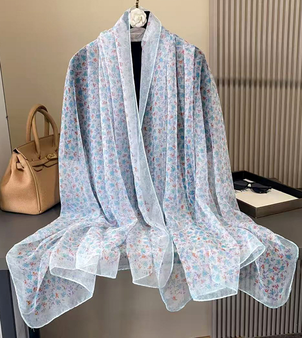 柔らか ボタニカル小花柄 シフォンシルクタッチ 大判ストール スカーフ 　91323