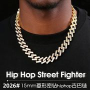 新作 合金 喜平チェーン 15mm ダイヤカット フルCZ ヒップホップ ネックレス ブレスレット 男女兼用