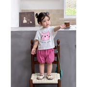 2026新作 夏 女の子 ネコ柄 半袖Tシャツ ショートパンツ セット