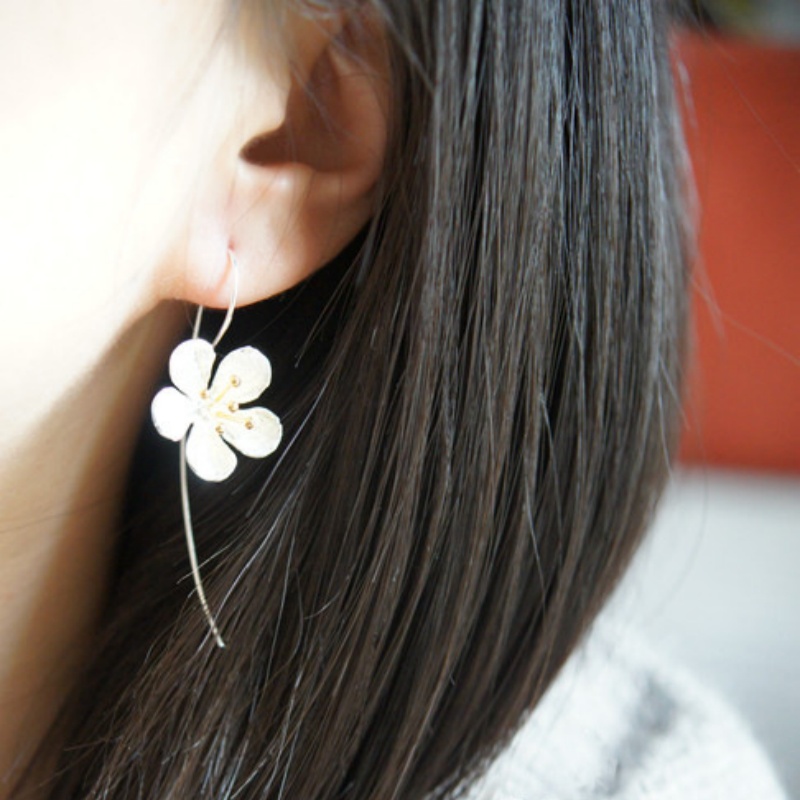 S925純銀フラワータッセルピアス タイ工芸 ロングイヤーアクセサリー