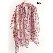 男女兼用 大判薄型 アート柄 フラワー柄 ストール スカーフ パレオ　全5色　91362