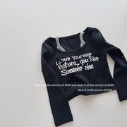 【2026秋新作】韓国風子供服 ★キッズ  レター柄 フェイク 2 ピース T シャツトップス★90m-150cm