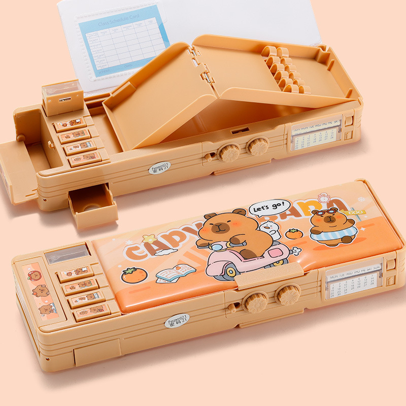 2026新品 カぷバラ 筆箱  学生 ペンケース 鉛筆削り付き パスワードロック付き 二段式 大容量 多機能
