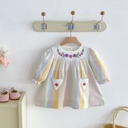 2026秋新作 韓国風 子供 女の子 キッズ ワンピース レインボーワンピース 長袖  着回し 通園コーデ