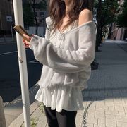 フェミニン リボンネックゆったりニットトップス